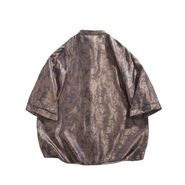 加荣 中国风提花衬衣夏季薄款潮牌新中式盘扣立领设计感小众潮流半袖唐装汉服高级感上衣宽松休闲五分袖短袖衬衫 男女同款