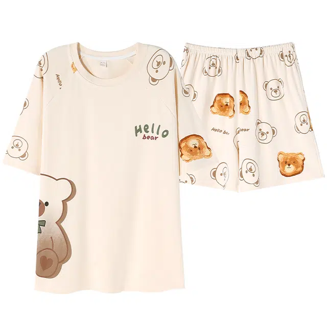 俏佳人 甜美卡通柔软亲肤休闲可外穿短袖慵懒家居服睡衣套装 女款