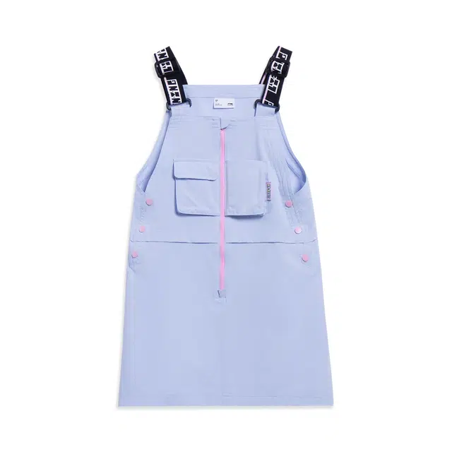 李宁儿童 童装 运动潮流系列 拼接多口袋背带无袖连衣裙 女童 天羽蓝
