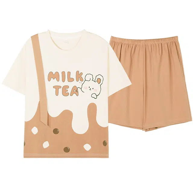 俏佳人 卡通柔软亲肤休闲可外穿套头短袖慵懒家居服睡衣套装 女款