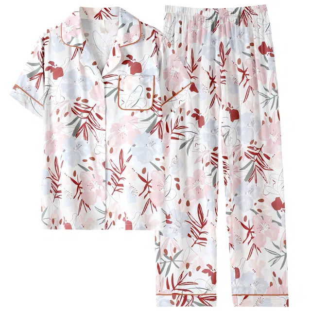 睦隆世家 冰丝短袖长裤家居服高级感薄款夏季睡衣套装 女款