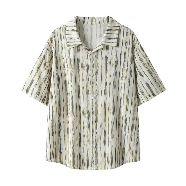 颂希尔 冰丝凉感条纹衬衣薄款扎染设计宽松痞帅夏季短袖衬衫 男女同款