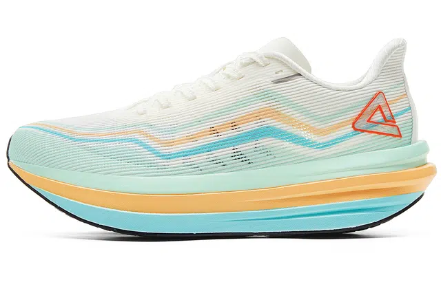 匹克 态极 千层浪 天空之境配色 首创无板厚底 训练跑鞋  轻质减震回弹耐磨透气防滑 低帮跑步鞋 男款 白橙绿