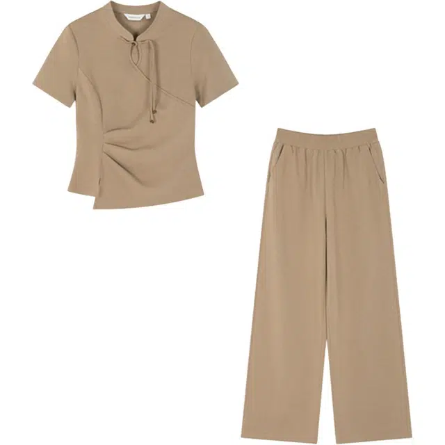 潞优野 设计感国风盘扣上衣长裤夏季显瘦气质时髦休闲套装 女款