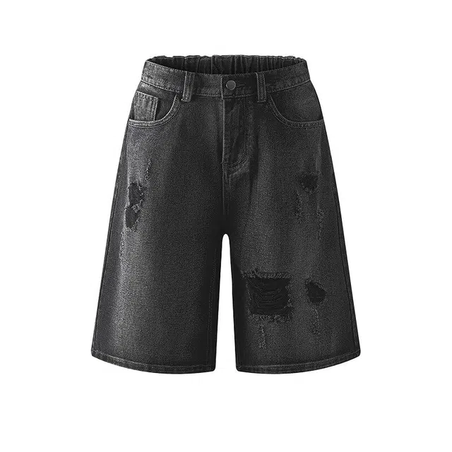佐菲利 美式高街小众设计破洞复古水洗做旧磨破五分牛仔短裤 男款