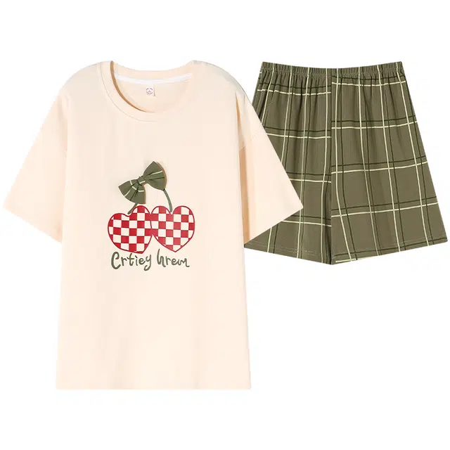 俏佳人 休闲可外穿套头柔软亲肤短袖短裤慵懒宽松家居服睡衣套装 女款