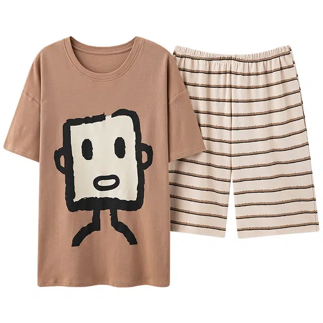 俏佳人 柔软亲肤休闲可外穿套头短袖短裤慵懒宽松家居服睡衣套装 男款