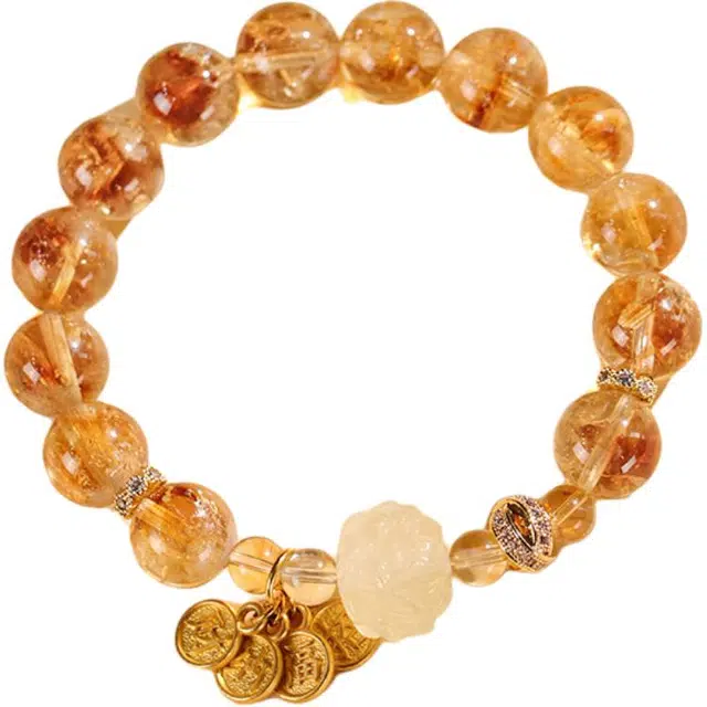 【招财纳福】 饰之颜 新中式财源滚滚 进宝 小众设计 莲花国风复古 好运天然 黄水晶 手串 男女同款情侣款