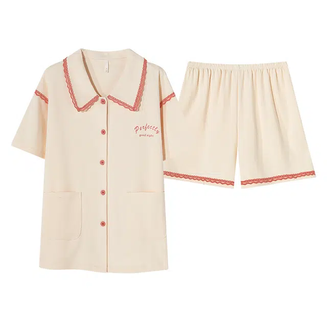 俏佳人 柔软亲肤休闲可外穿基础开衫短袖短裤慵懒宽松家居服睡衣套装 女款