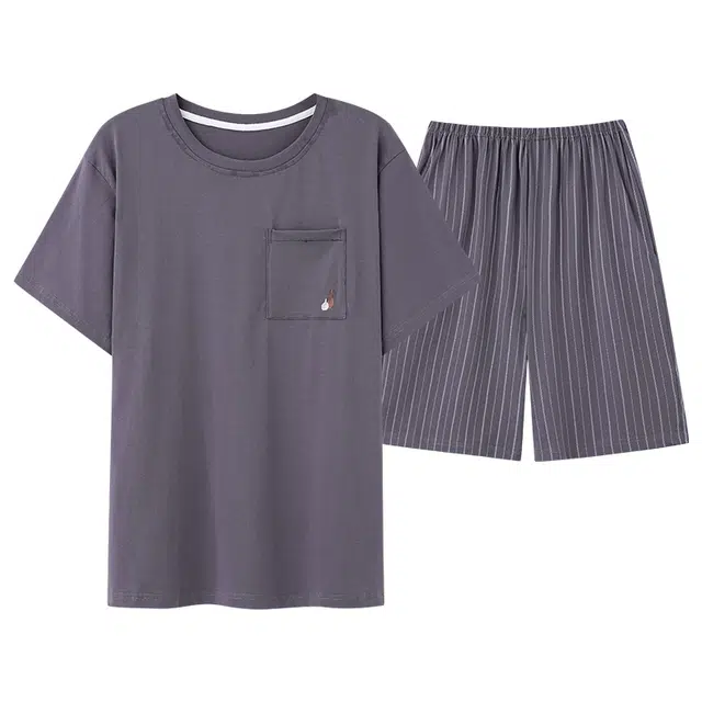 俏薇妮 柔软简约纯棉纯色高级感短袖短裤家居服慵懒温馨舒适透气休闲宽松凉感可外穿睡衣套装 男款