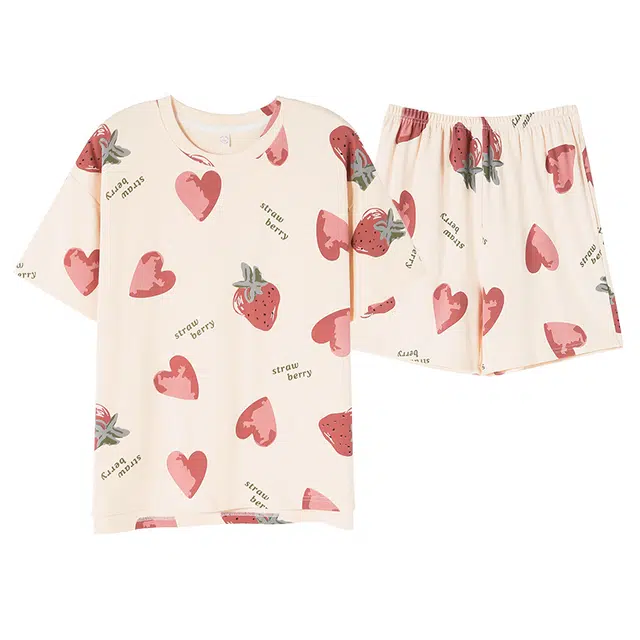 俏佳人 柔软亲肤休闲甜美可外穿短袖慵懒家居服睡衣套装 女款