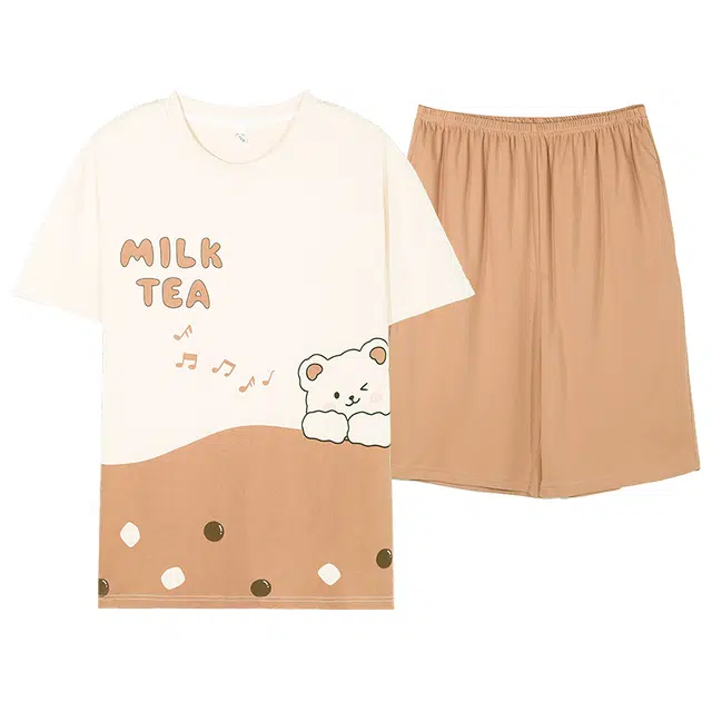 俏佳人 卡通柔软亲肤休闲可外穿套头短袖慵懒家居服睡衣套装 男款