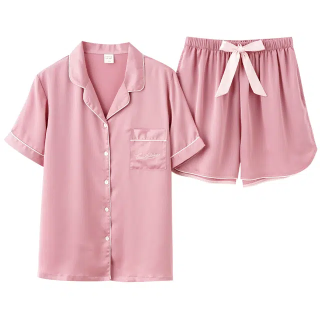 睦隆世家 冰丝休闲时尚短袖家居服薄款高级感睡衣套装 女款