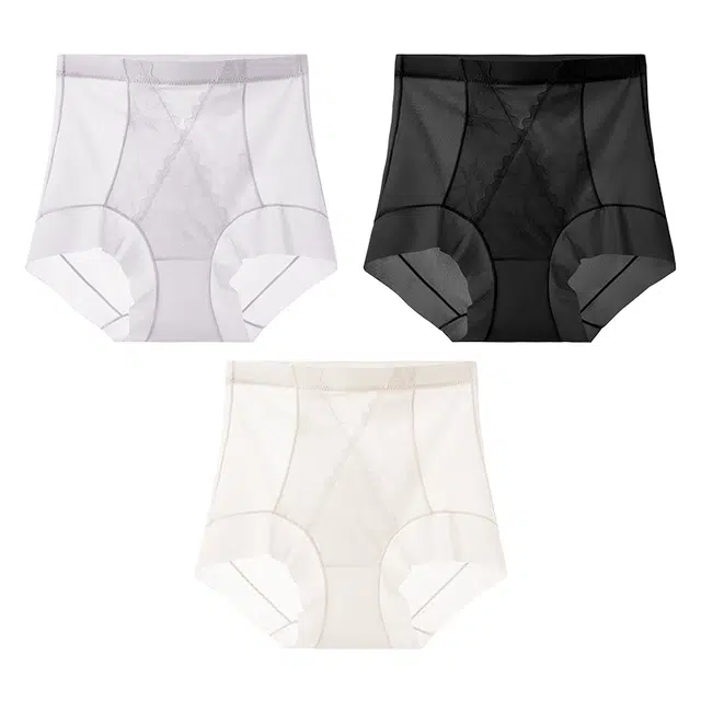 二三二三 抗菌云感棉裆部柔软透气轻薄柔软吸湿排汗不卡档不卷边高腰弹力平角裤纯欲百搭不夹臀国风蕾丝性感时尚百搭内裤 女款 组合装