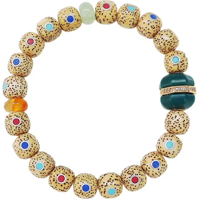 得笙陌 鸡油黄镶嵌搭配汉堡珠创意个性好运 星月菩提 手串 男女同款情侣款