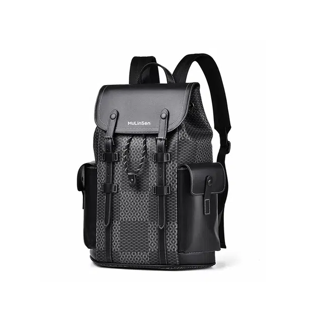 木林森 经典时尚潮流质感商务上班族通勤翻盖抽绳设计轻便耐磨多功能旅行包 涤纶（聚酯纤维） 双肩包书包背包 常规 男女同款情侣款 黑色