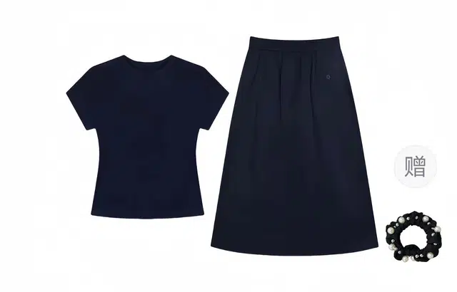 雾闪闪 法式圆领短袖上衣气质百搭裙子裙装套装 女款