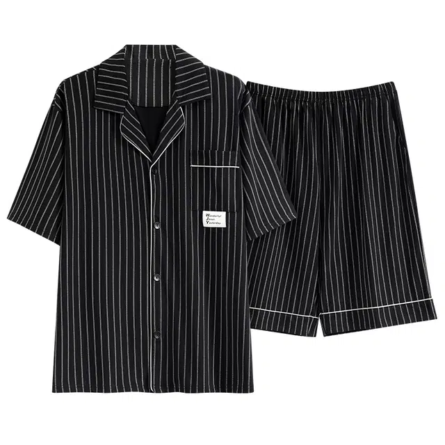 睦隆世家 高级感家居服抑菌短袖开衫五分裤夏季睡衣套装 男款