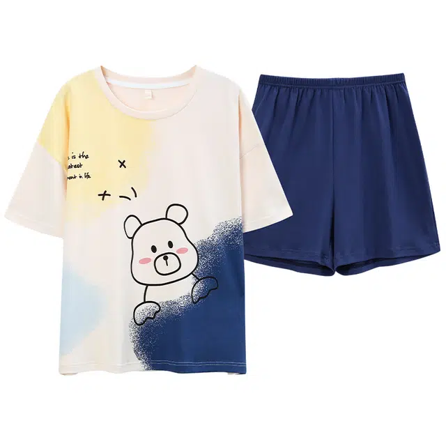 俏佳人 柔软亲肤休闲套头短袖慵懒可外穿家居服睡衣套装 女款