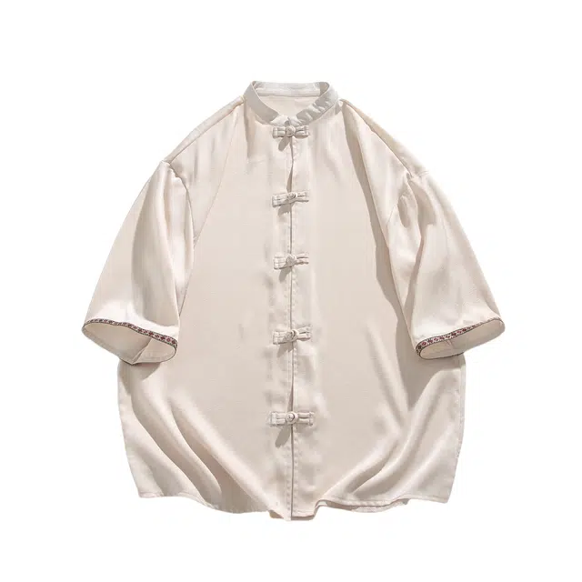 加荣 衬衣薄款潮牌户外新中式盘扣立领开衫汉服高级感纯色透气唐装外套凉感速干休闲夏季短袖衬衫 男女同款