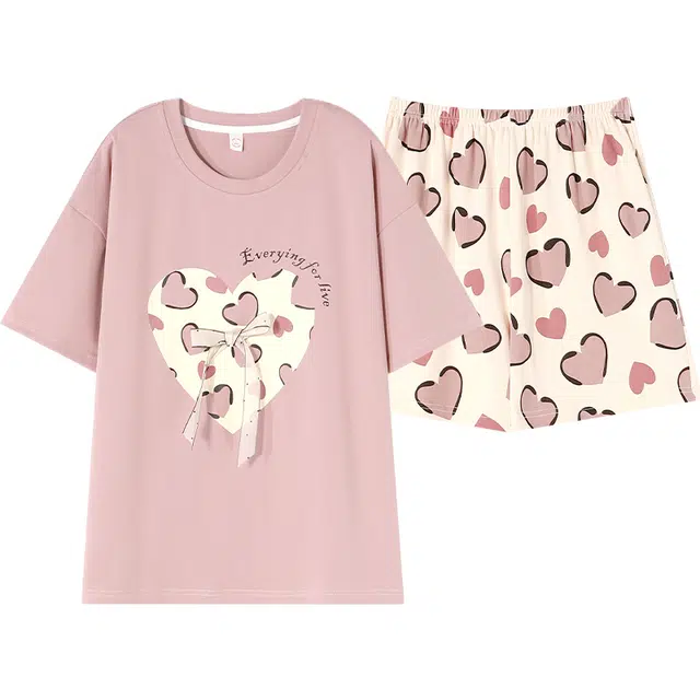 俏佳人 柔软亲肤休闲可外穿套头短袖短裤慵懒家居服睡衣套装 女款