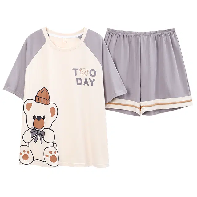 俏佳人 韩版柔软亲肤休闲短袖慵懒可外穿家居服睡衣套装 女款