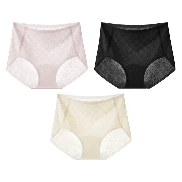 二三二三 抗菌零压感裆部舒适透气凉感提花不卡档不卷边吸湿排汗三角裤亲肤舒爽不夹臀纯色清新甜美少女时尚百搭内裤 女款 组合装