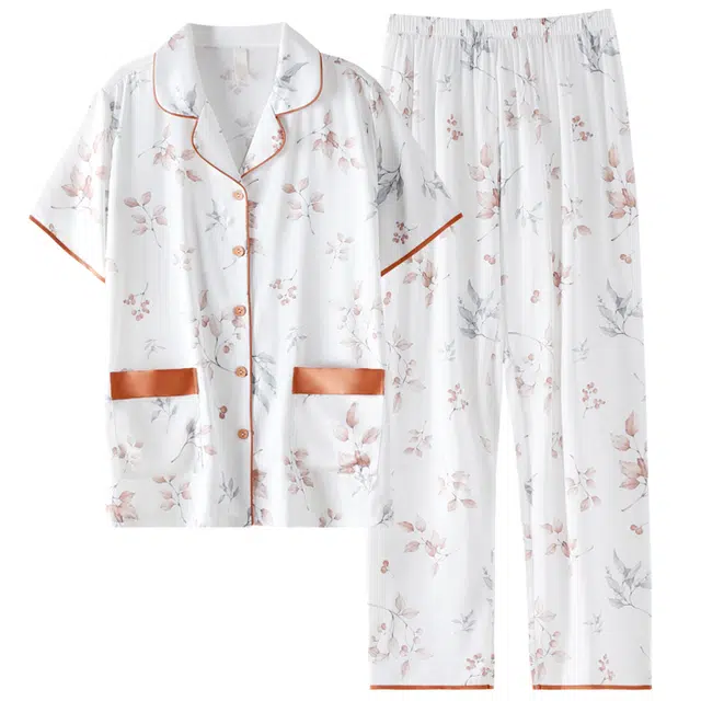 睦隆世家 冰丝短袖长裤家居服薄款高级感夏季睡衣套装 女款