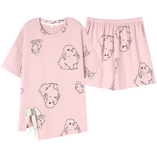 俏佳人 柔软亲肤休闲可外穿套头短袖慵懒家居服睡衣套装 女款