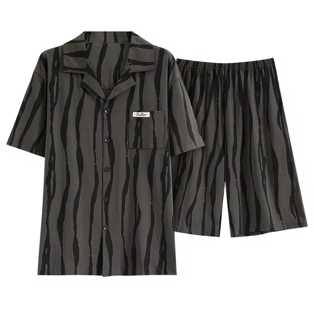 睦隆世家 开衫抑菌短袖高级感家居服五分裤夏季睡衣套装 男款