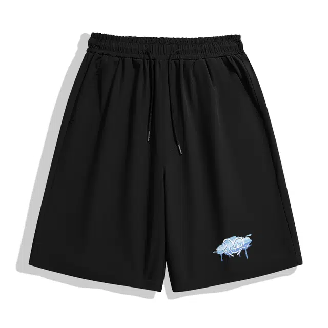 棉致 纯色爱心涂鸦简约宽松直筒透气运动五分休闲短裤 男女同款