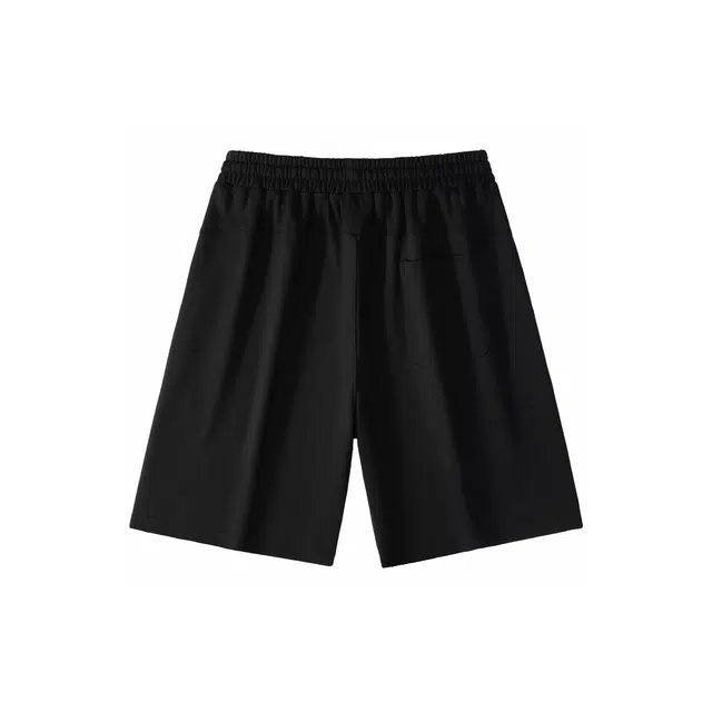 中国航天 美式高街烫钻植绒设计字母基础款运动户外百搭简约纯色宽松通勤舒适透气五分裤系带直筒休闲短裤 男女同款