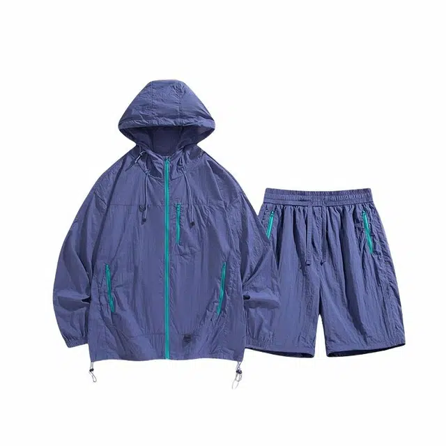 加荣 凉感速干冰丝男夏季薄款宽松情侣防晒衣户外山系机能风两件套帅气潮流男生搭配一套青少年设计感连帽衬衫休闲运动套装 男女同款