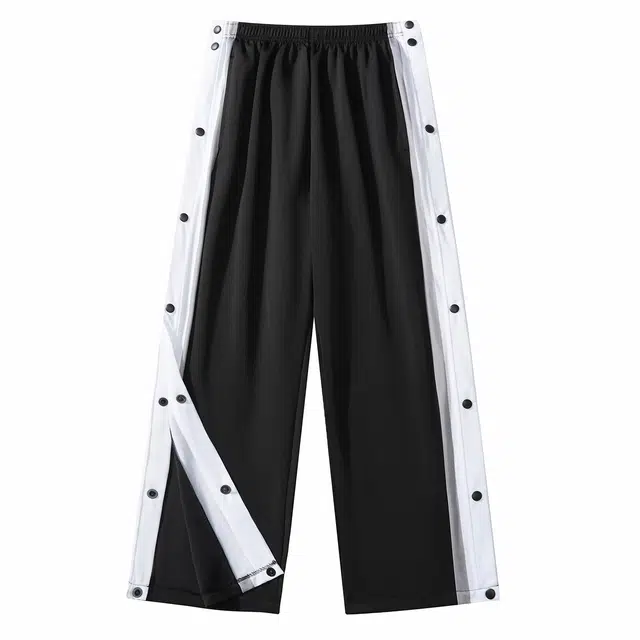 加菲猫家族 美式简约基础款拼接撞色跑步健身篮球日常百搭排扣裤直筒垂感宽松休闲舒适透气针织运动裤 男女同款