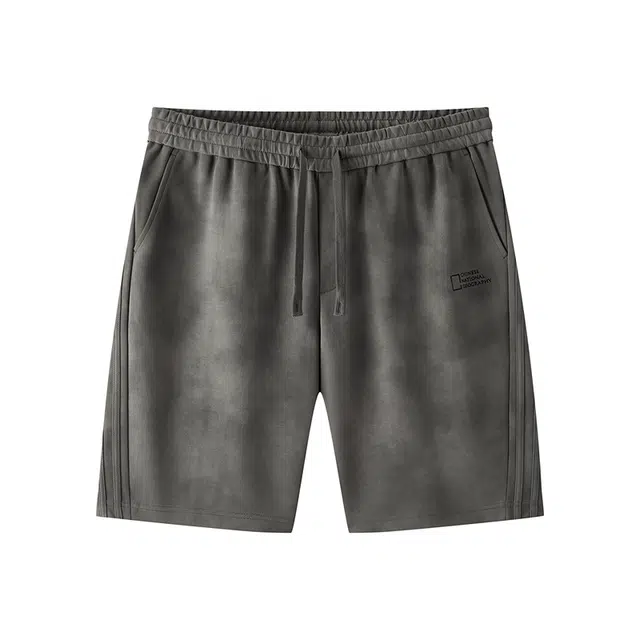 森马 中国国家地理系列个性拼接晕染针织裤绣花休闲短裤 男款