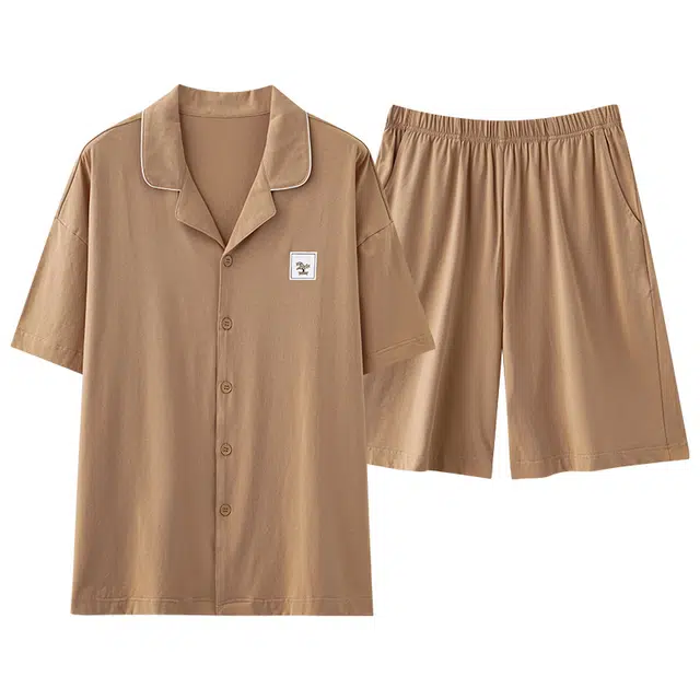 俏佳人 柔软亲肤基础休闲开衫慵懒宽松短袖短裤家居服睡衣套装 男款