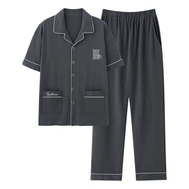 睦隆世家 纯棉短袖长裤时尚舒适家居服夏季睡衣套装 男款