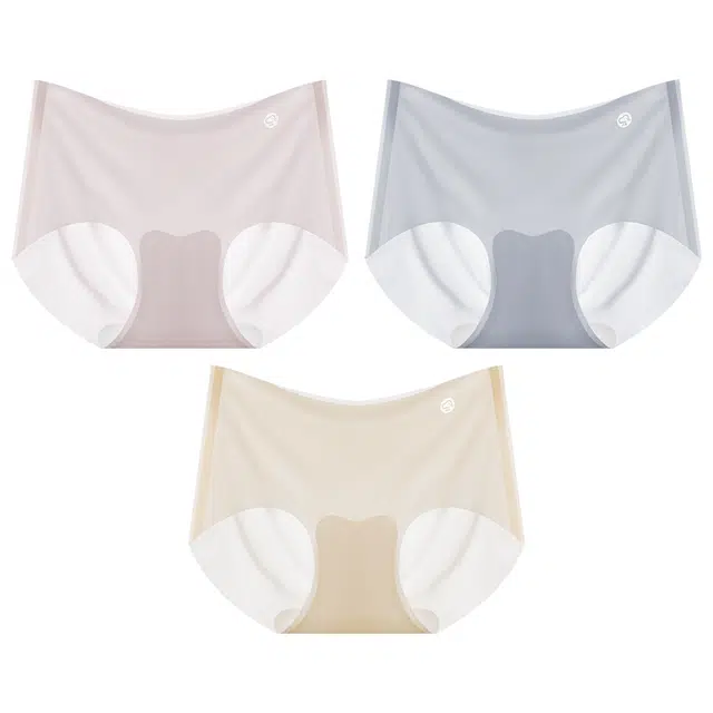 二三二三 抗菌云感棉裆部奶皮冰丝顺滑亲肤无痕凉感透气不卡档不卷边三角裤吸湿排汗纯色百搭不夹臀时尚百搭潮流内裤 女款 组合装