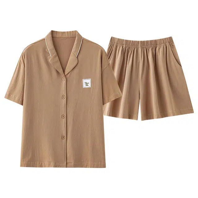 俏佳人 柔软亲肤基础休闲开衫慵懒宽松短袖短裤家居服睡衣套装 女款