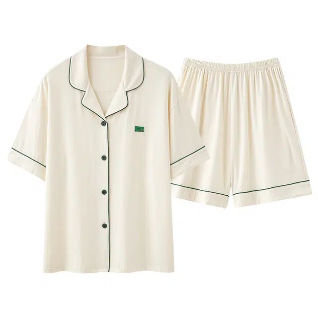 俏佳人 柔软亲肤基础休闲开衫慵懒宽松短袖短裤家居服纯色睡衣套装 女款