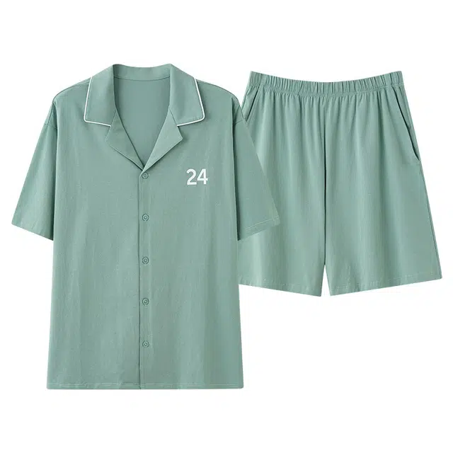 俏佳人 柔软亲肤基础休闲开衫慵懒短袖家居服睡衣套装 男款