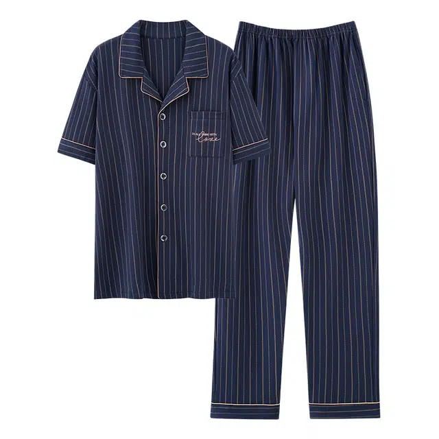 睦隆世家 短袖长裤舒适简约家居服夏季睡衣套装 男款