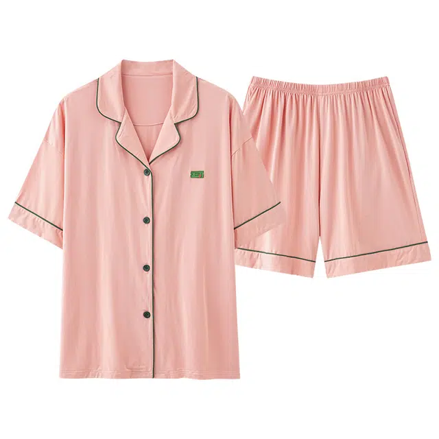 俏佳人 亲肤柔软基础休闲开衫慵懒宽松短袖短裤家居服睡衣套装 女款