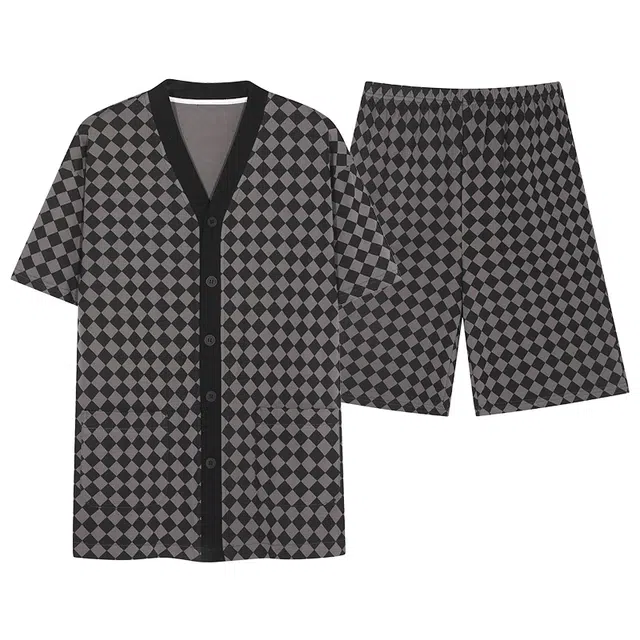 芬腾可安 韩版时尚简约高级感舒适亲肤气质经典柔软家居服短袖五分裤春夏季睡衣套装 男款