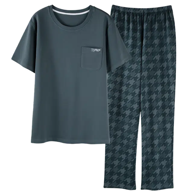 俏佳人 韩版柔软亲肤休闲短袖长裤慵懒家居服睡衣套装 男款