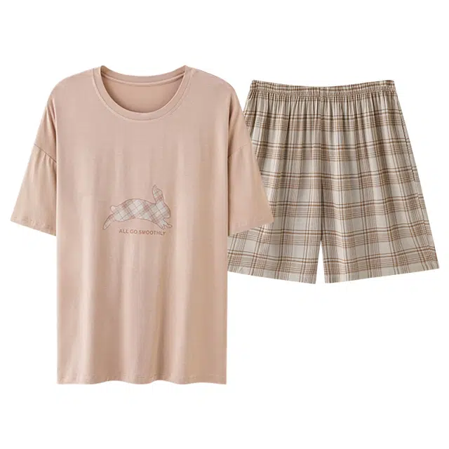 俏佳人 韩版柔软亲肤基础休闲短袖慵懒家居服睡衣套装 女款