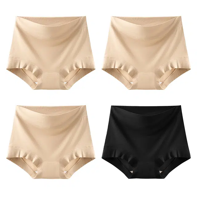 二三二三 抗菌简约时尚软糯柔顺高腰无痕高弹不卡档不卷边柔软三角裤透气丝滑百搭舒适不夹臀纯色简约时尚大地色系内裤 女款 组合装