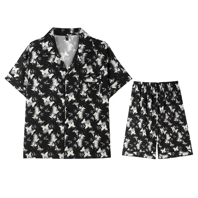 兰缪 可外穿冰丝短袖短裤青年薄款家居服睡衣套装 男款