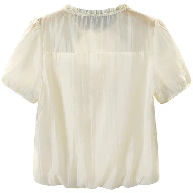 她池 木耳边衬衣盘扣刺绣新中式短袖衬衫 女款