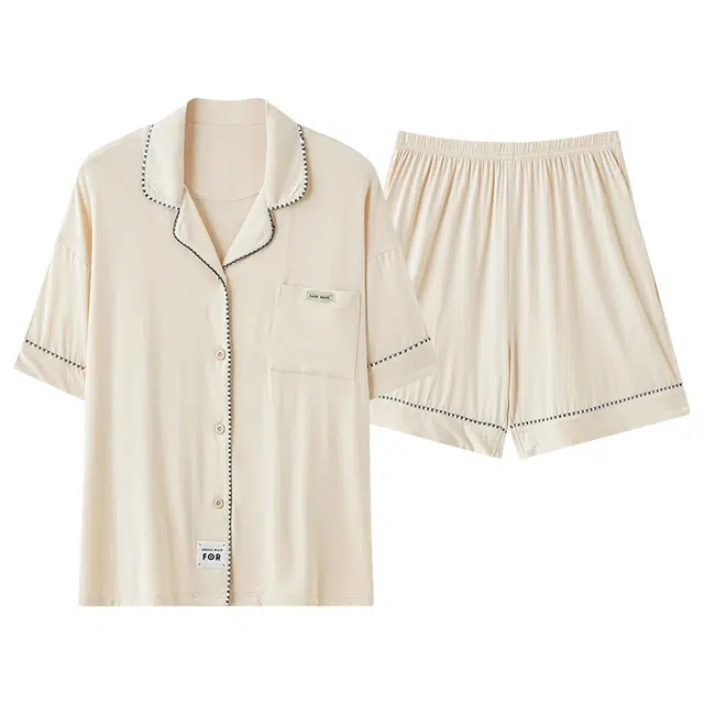 俏佳人 柔软亲肤基础休闲开衫慵懒宽松短袖五分裤家居服睡衣套装 女款